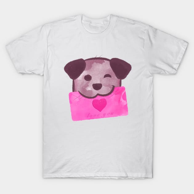 Cute dog with pink love letter T-Shirt by iulistration